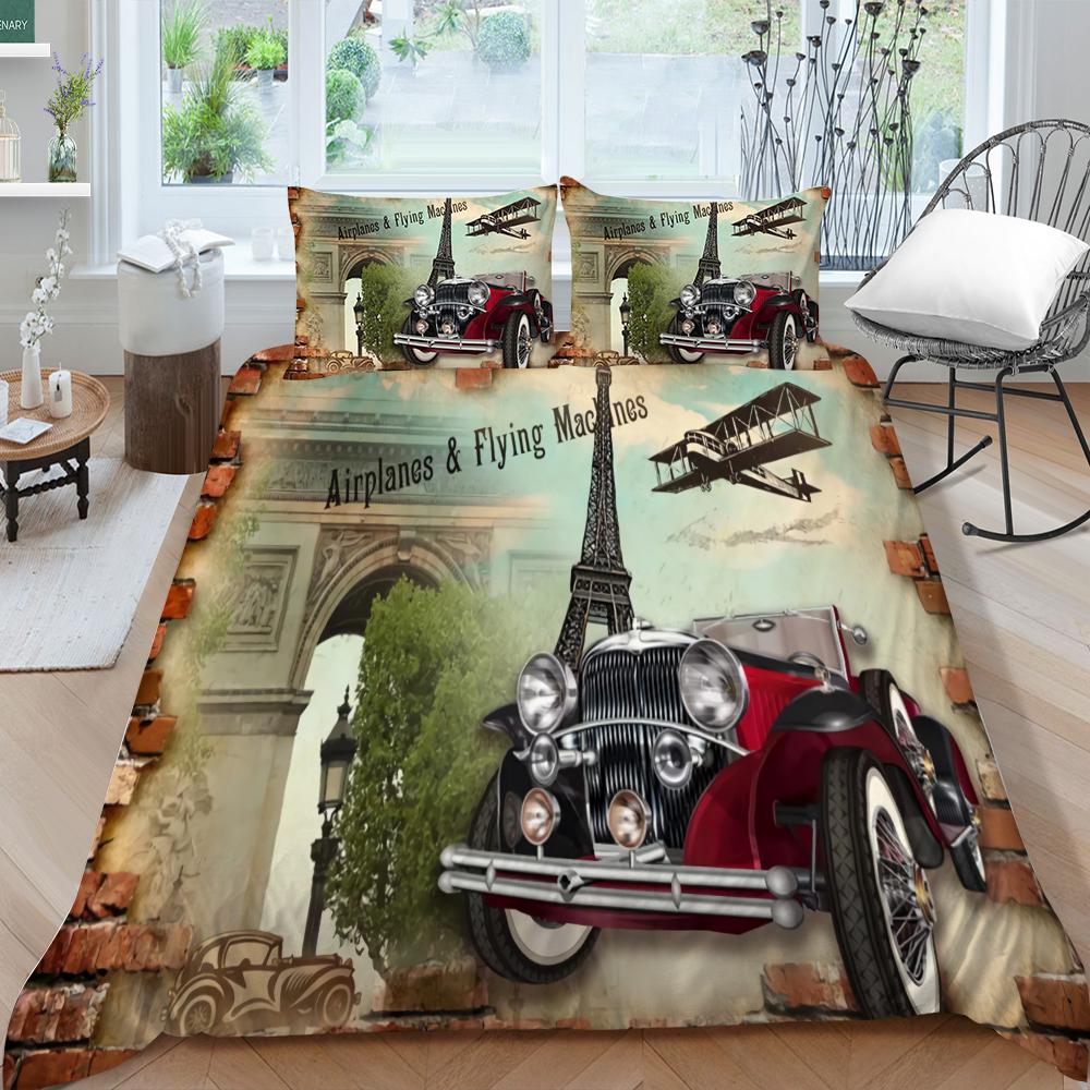 3D классический автомобильный комплект постельного белья с мультяшным автомобилем или поездом, пододеяльник и наволочка, 2/3 предмета, мягкое моющееся и быстросохнущее украшение для дома