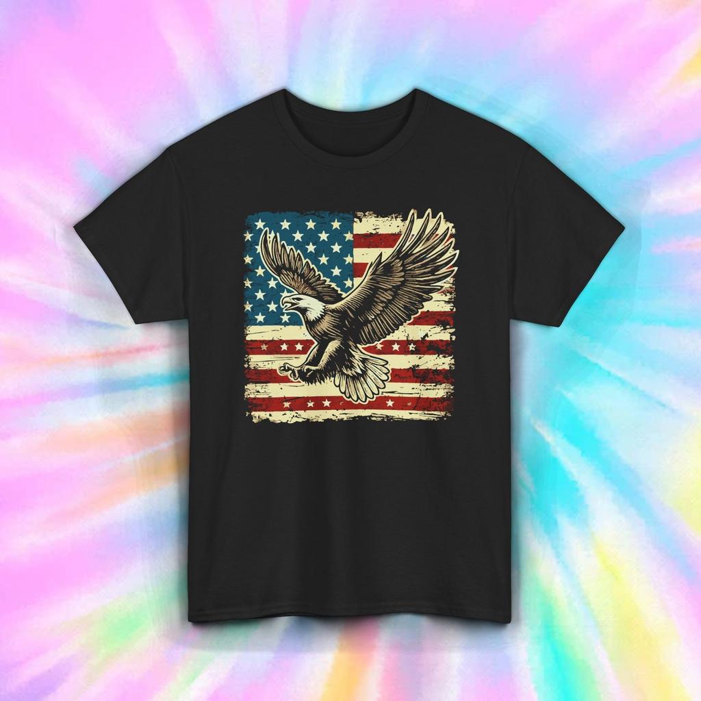 Distressed American Flag Bald Eagle Patriotic USA Freedom Graphic Tee S-4xl
