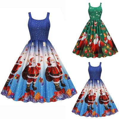 Женская мода с принтом, рождественское повседневное тонкое большое свободное платье
