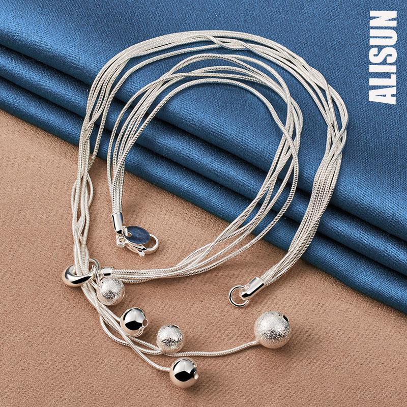925 Sterling Silver Five Snake Chain Frosted Smooth Bead Necklace Fashionable Wedding Jewelry