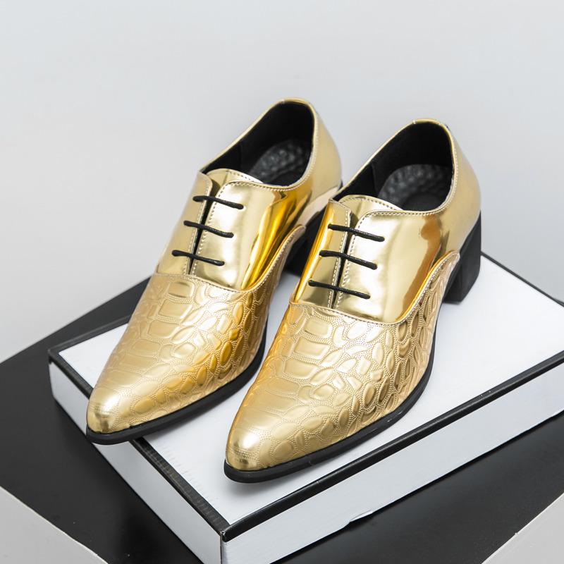 Luxury Golden Man Patent Leather Shoes Big Size 46 Height-increasing High-heel Dress Shoes Men Pointed Toe Formal Shoes for Men