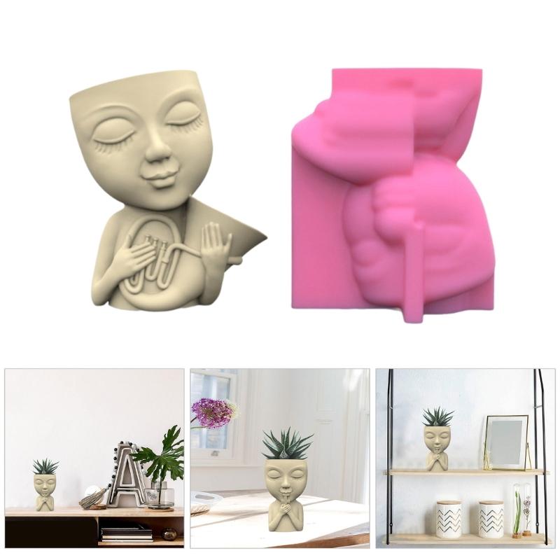 Versatile Silicone Mold Concrete Molds Silicone Casting Mold Doll with Horn Shape Vase Mold for Vases Pen Holder Crafts
