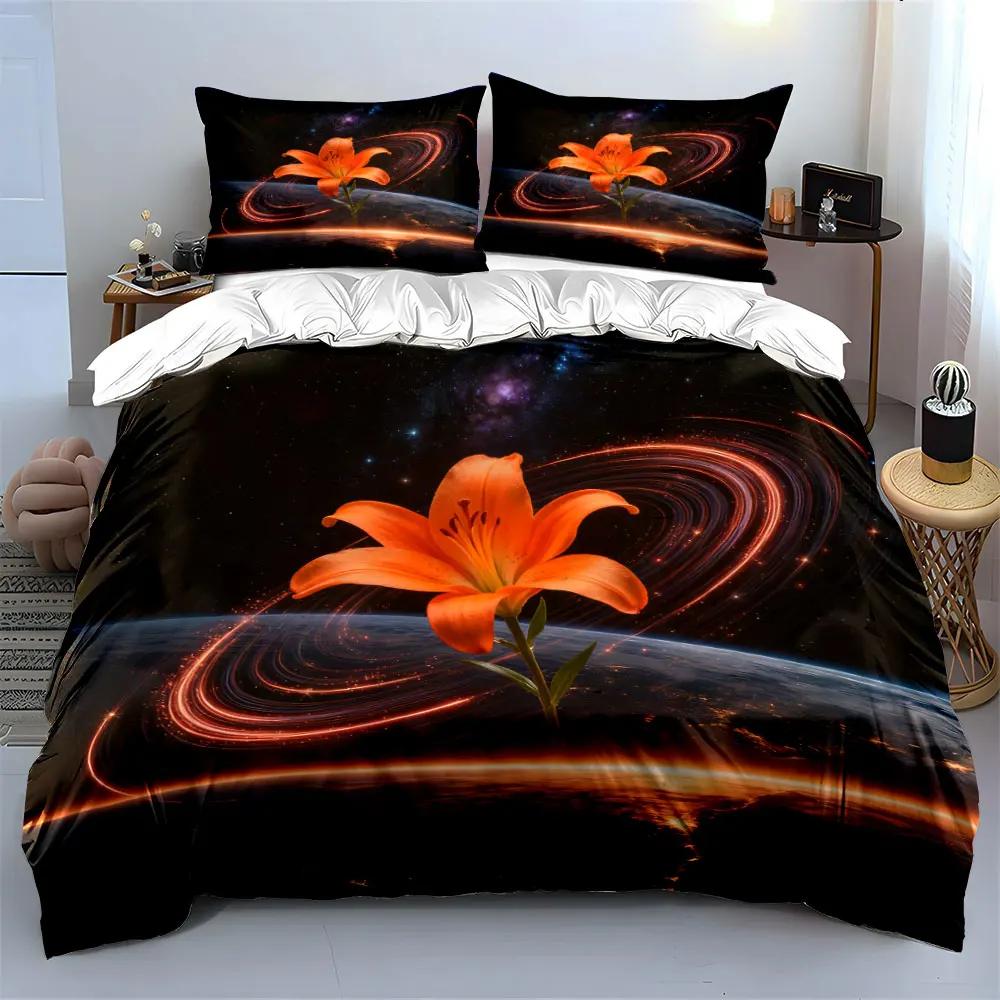 "Cosmic Lily Artwork Set" Soft Comfortable Duvet Cover Bedding Set Included 1*Duvet Cover & 2*Pillowcases, gift