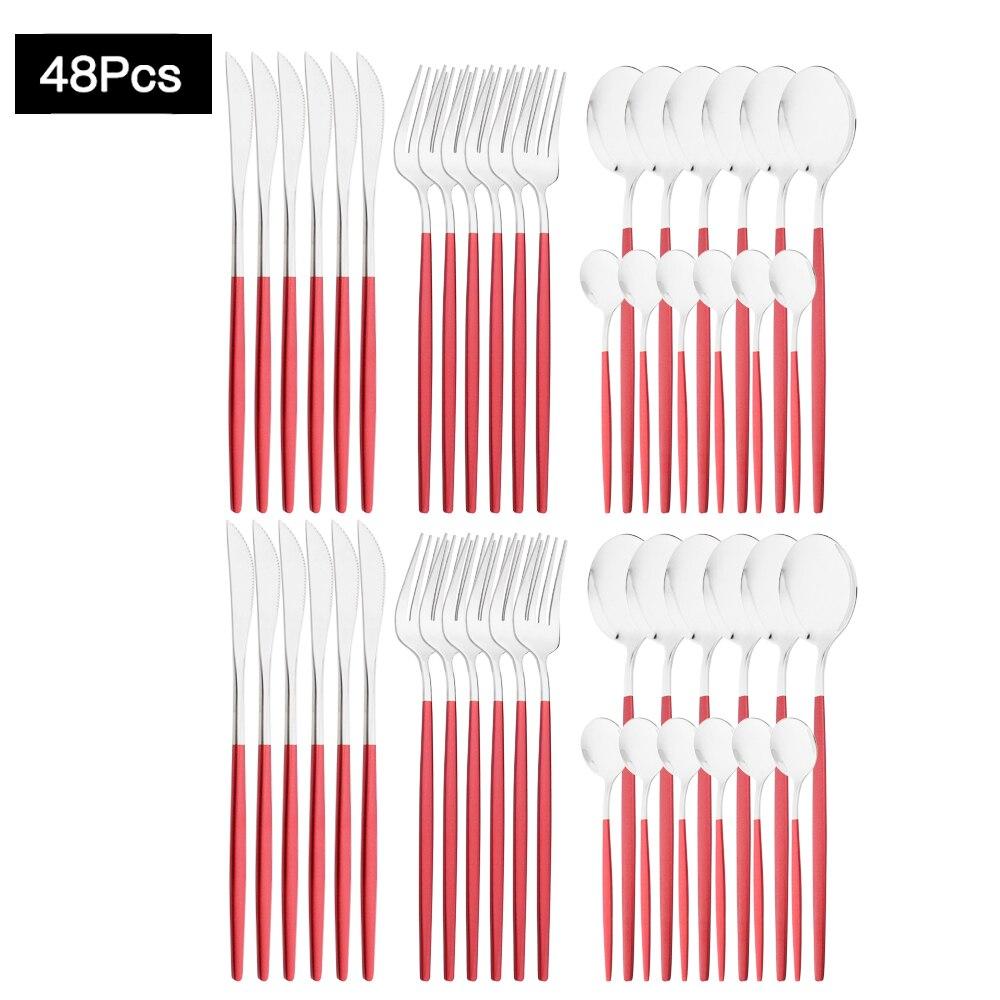 48 шт., набор столовых приборов из красного золота, зеркальный набор столовых приборов, столовые приборы из нержавеющей стали, обеденный нож, вилка, ложка, чайная ложка для домашней посуды
