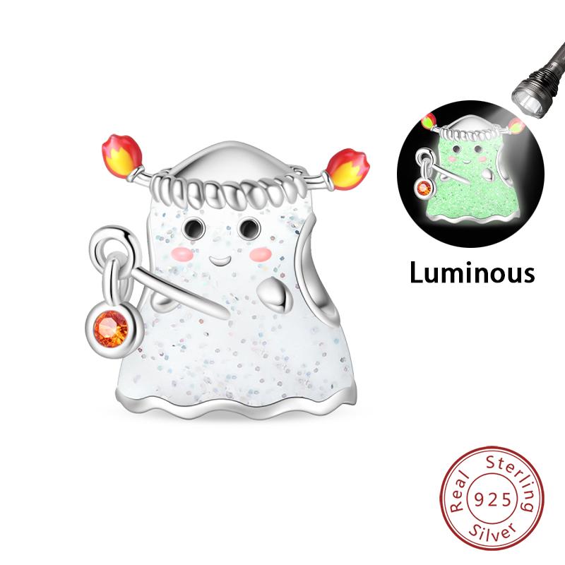 925 Silver Halloween Luminous Skull Little Elf Spider Bat Charms Beads Fit Qikaola 925 Original Bracelets DIY Jewelry