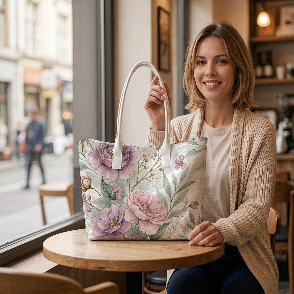 Floral Print Tote Bag Elegant Daily Carry Purse for Ladies Casual Shopping Shoulder Handbag for Outdoor Use