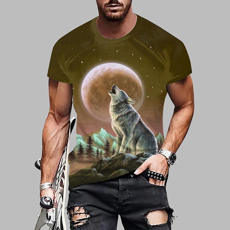 Новая летняя мужская модная футболка с принтом волка, мужская футболка, топ