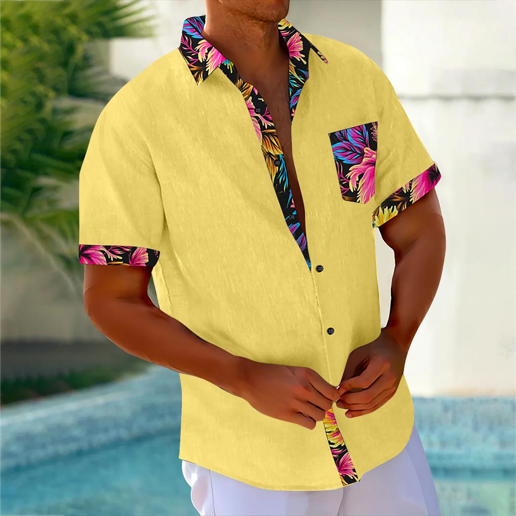 Гавайская рубашка для мужчин, мужские винтажные рубашки для боулинга на пуговицах, летняя пляжная рубашка с коротким рукавом