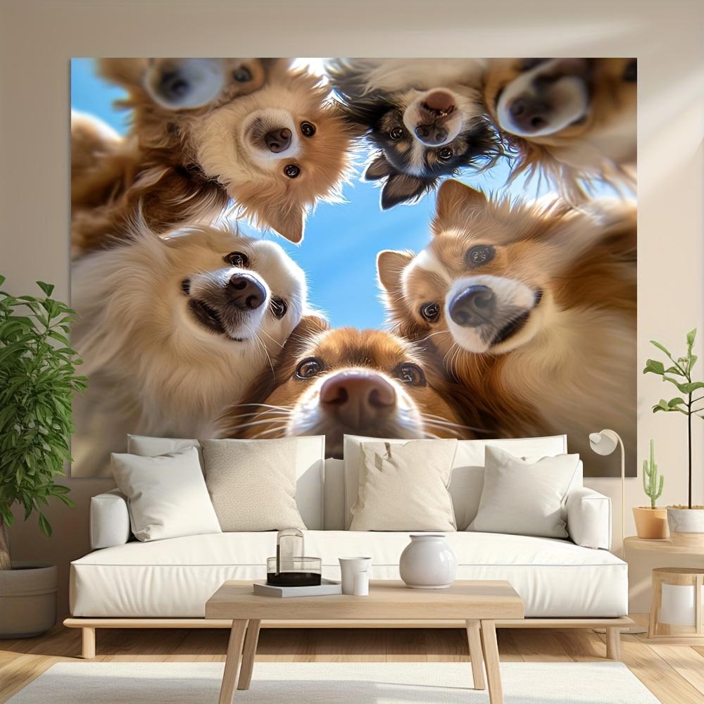 1Pc Cute Dog Faces Wall Tapestry Washable Polyester Wall Hanging for Bedroom Living Room Office Party Home Decor