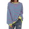 Spring and Autumn Women's Long Sleeve Colourful Stripe Round Neck Loose Sweatshirt