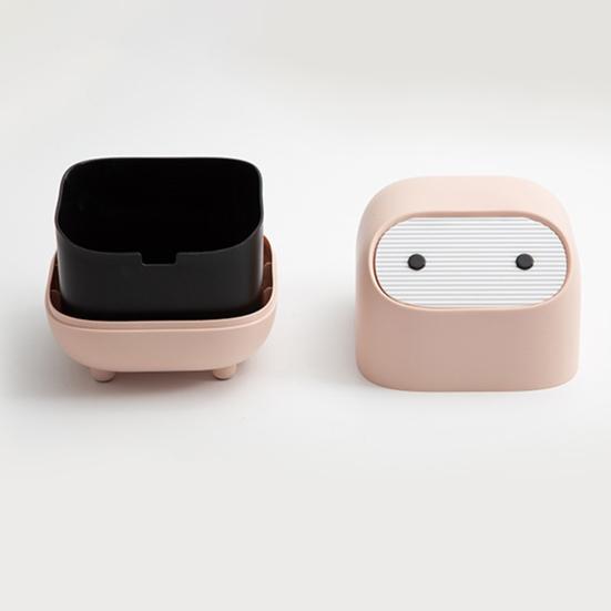 Настольная мусорная корзина со складной крышкой, открывающимся механизмом нажимного типа, компактного размера, мусорное ведро мультяшной формы