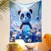 Cute Panda in a Field of Blue Flowers Patterned Tapestry Decorative Wall Hanging, Home Bedroom Living Room Decor