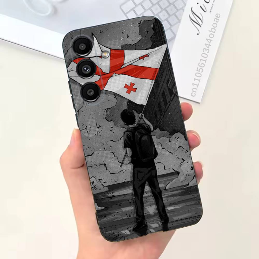 Georgia Flag Phone Case For Samsung S25,24,21,22,23,20,S30,Ultra,Plus,Fe,Lite,Note,5G Black Soft