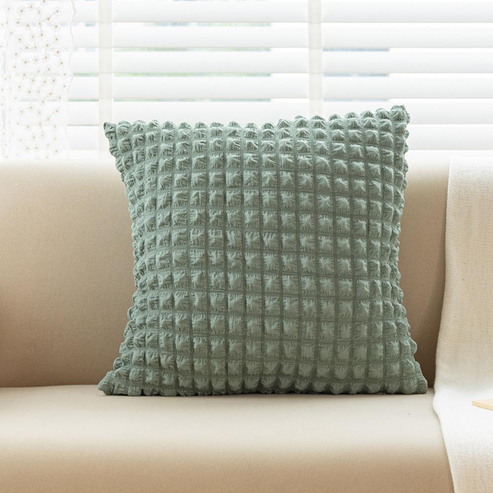 Minimalist Solid Color Pillow Case Cream Aesthetic Cushion for Living Room Bed Stretchy Puff Grid Home Decor