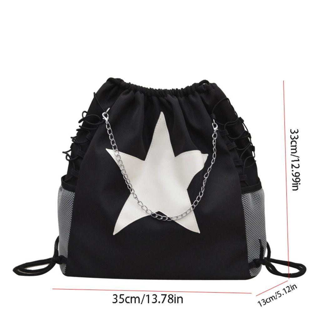 Harajuku Style Star Drawstring Backpacks Y2k Student Schoolbag Simple Nylon Backpacks Men Women
