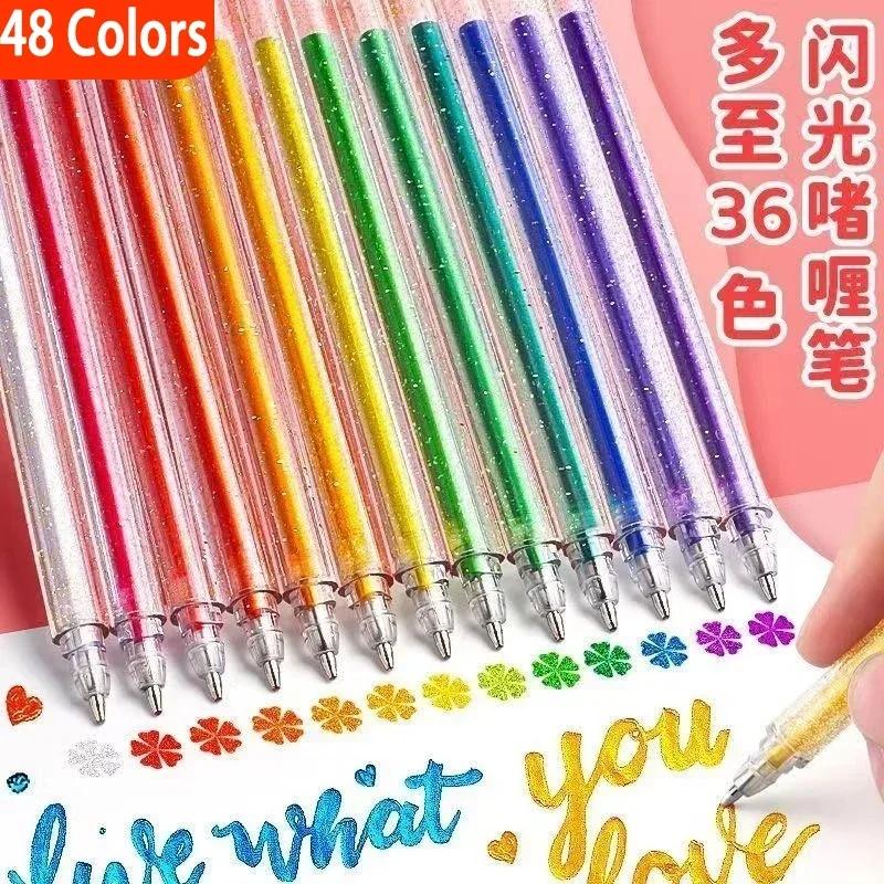 8-48 Colors Retractable Glitter Gel Pens Uncap Type Ballpoint Pen Card Stock Marking Coloring Drawing Art Marker Art Stationery