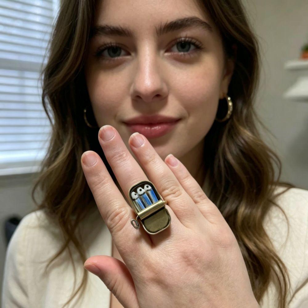 Unique Sardines Finger Ring Punk Fun Rings Creative Sardine Can Rings Women Men