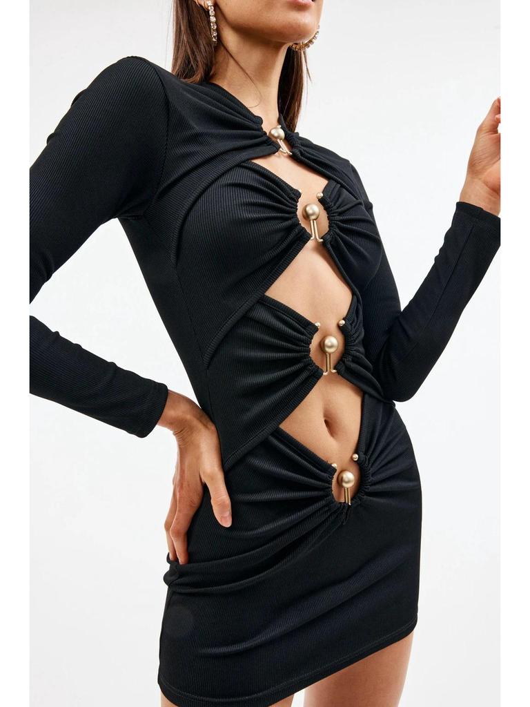 2023 Европейский и американский стиль Полый дизайн Кроп-топ Платье-бандаж - Вечернее платье бодикон с длинным рукавом для женщин