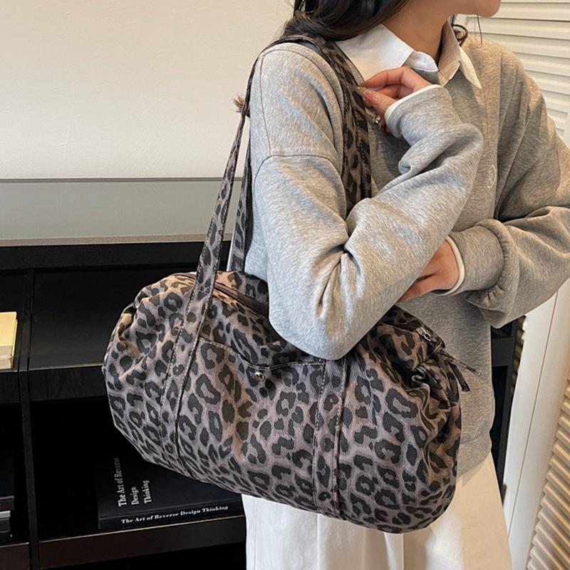 Yogodlns Канвасная сумка через плечо с леопардовым принтом Модная большая сумка-тоут Женская сумка для ежедневного использования Высококачественная сумка