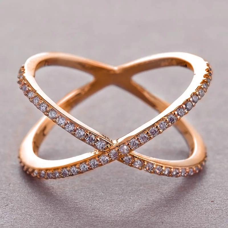 Trendy Cubic Zirconia Geometric Rings For Women Men X Shape Copper Ring Party Everyday Jewelry