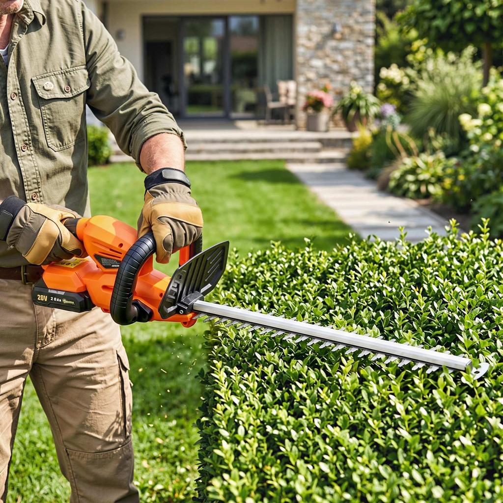 Electric Hedge Trimmer Cordless Battery-powered Hedge Cutter with 100 W Motor Power Cordless 51cm Cutting Length ABS Orange