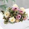 Colorful Artificial Rose Bouquet with Green Leaves Curly Edge Realistic Reusable Non-withering Home Wedding Party Bridal Faux Flower Adult Sex Wear