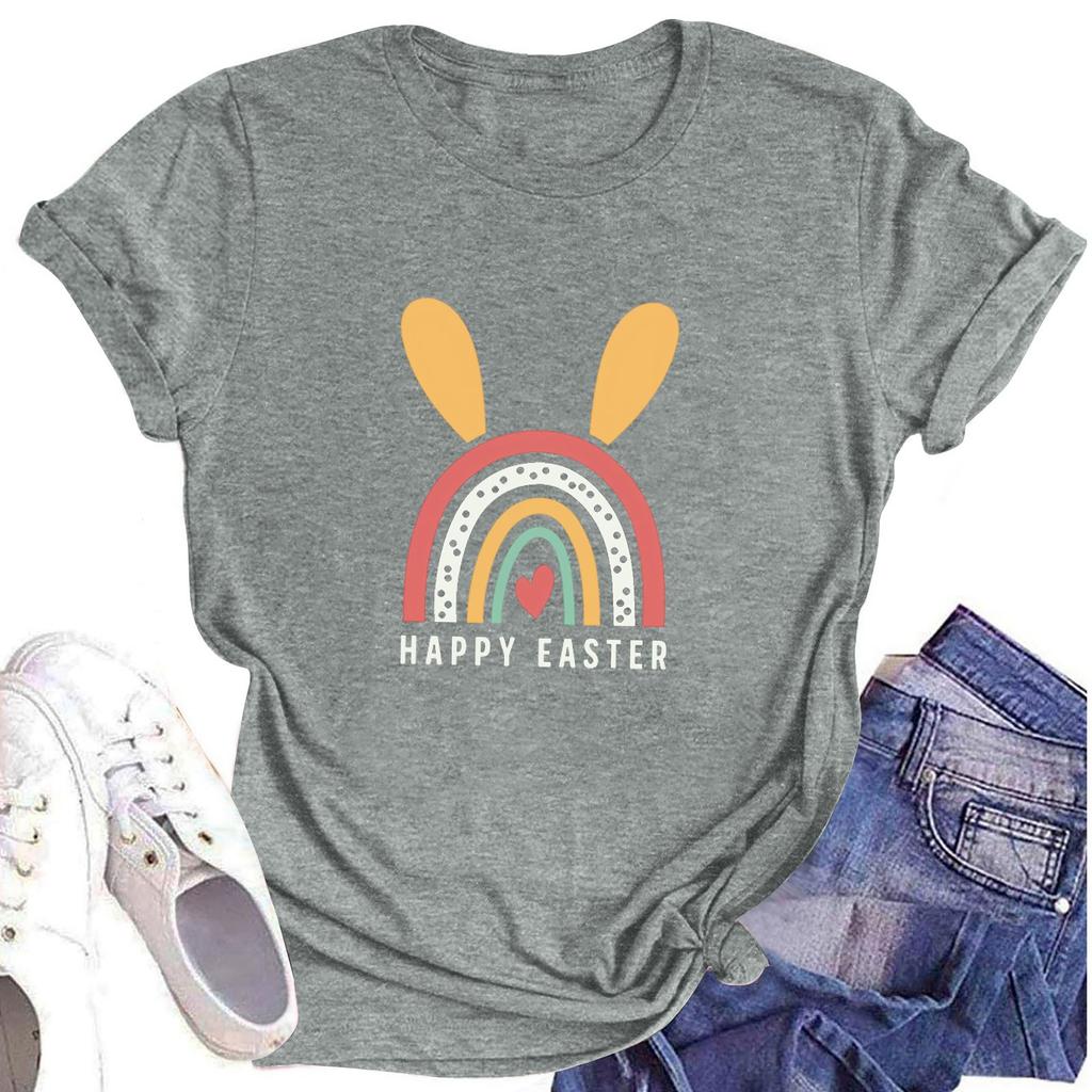 Женская повседневная футболка с коротким рукавом и круглым вырезом с пасхальным принтом