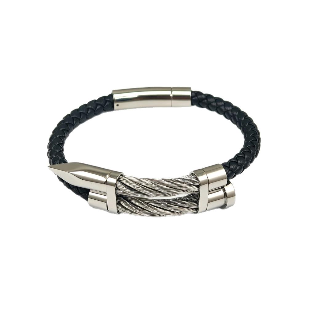 Men's Wire Braided Leather Rope Bracelet Nail Bracelet