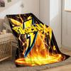 Yellow lightning bolts and glowing effects surrounding Pikachu text art. for all seasons blanket lunch break throw gift