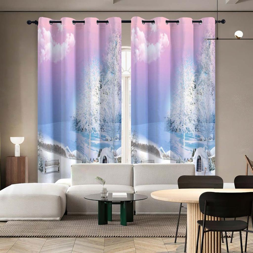 Шторы Дверные шторы Рождественские солнцезащитные шторы Затемняющие шторы из ткани Цифровая печать Снеговик Перфорированные