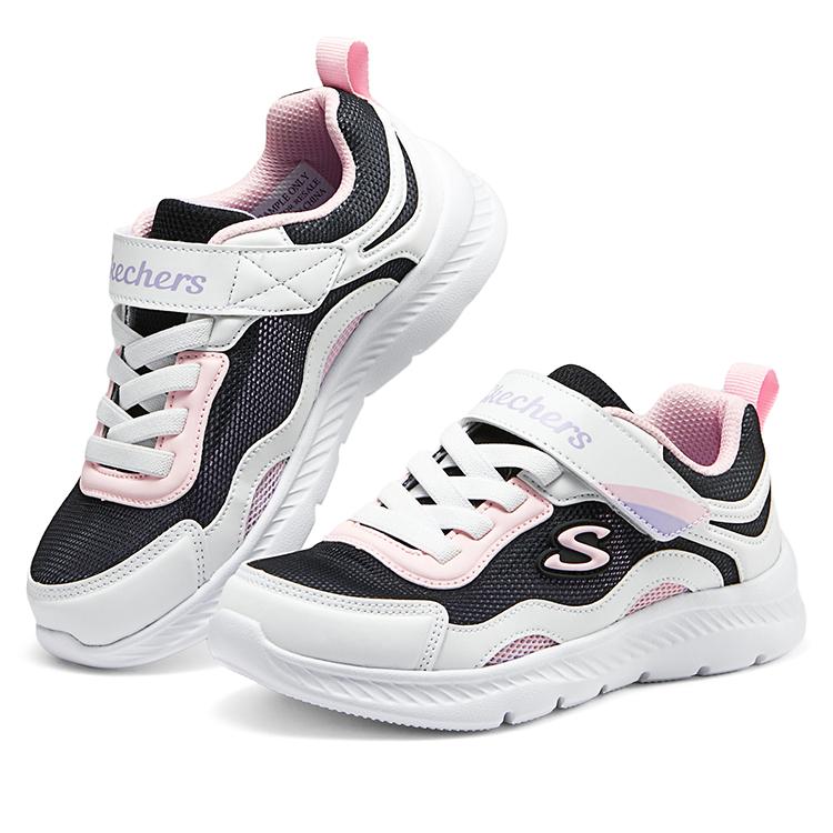 Skechers Удобные Простые Низкие Повседневные Кроссовки Детские Черный Белый Розовый 319047L-BKPK