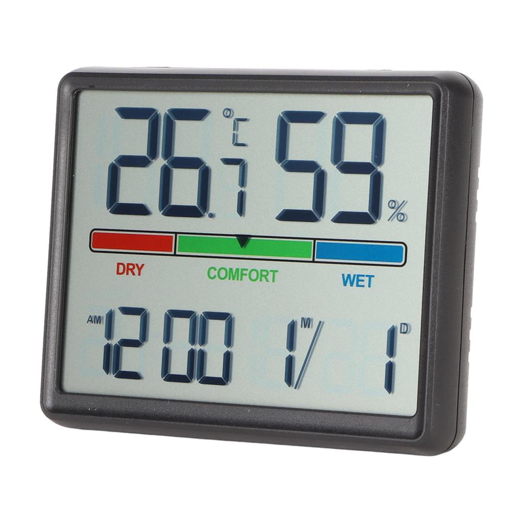 Digital Alarm Clock with Temperature and Humidity Display Magnetic Back Electronic Desktop Clock Black