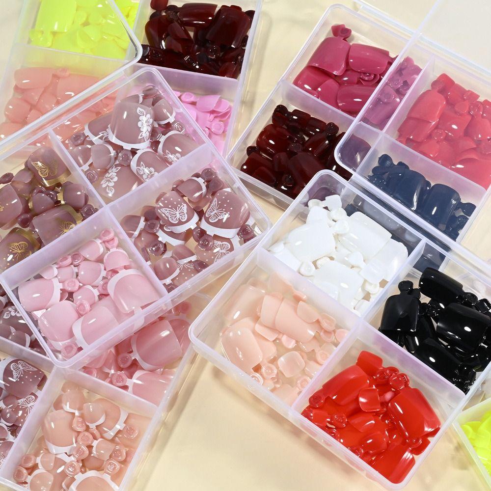 96/144/288 Pcs Short Square Fake Toenail Full Cover Foot Nail Art Tips Foot Extension