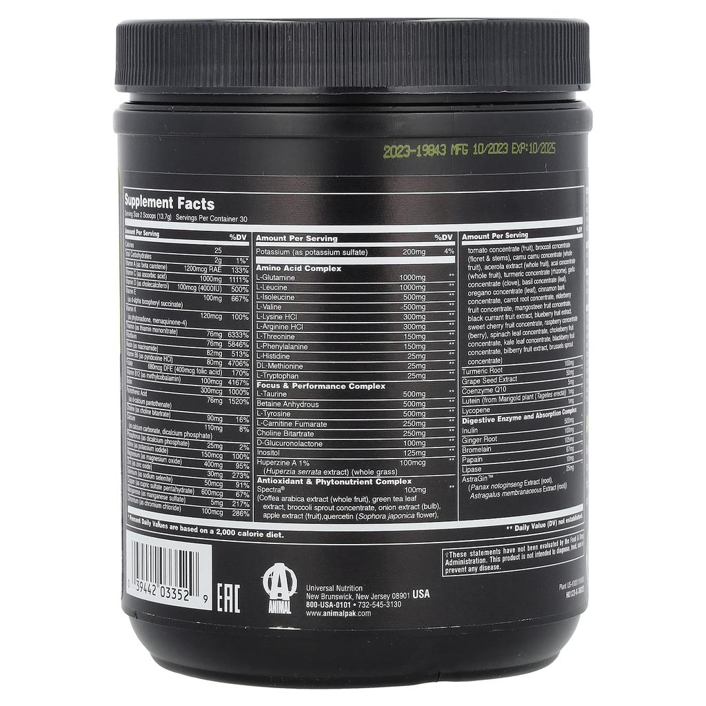 Animal Pak Powder, Ultimate Training Foundation, Orange Crushed, 411G(14.5Oz)