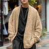 Men Open Front Long Sleeve Knitted Cardigan Casual Autumn Coat Sweaters