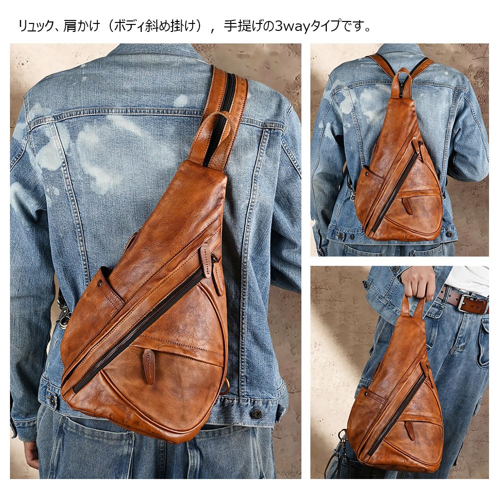 Whatna Сумка через плечо из натуральной кожи коровьей выделки в античном стиле для мужчин, 3-way, можно носить как рюкзак, сумку через плечо или сумку-тоут, натуральная