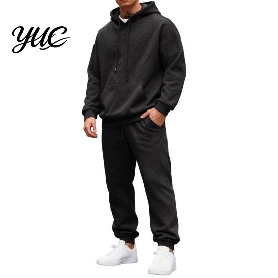 Two Piece Sweatsuit Men 2 Set, Solid Color Hoodie Sweatpants Long Sleeve Tops Breathable Running Sportswear Casual Sport Pants Athletic Tracksuit for