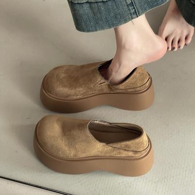 Новые ретро универсальные маленькие туфли на платформе женские осенне-зимние замшевые туфли-лодочки на одной педали