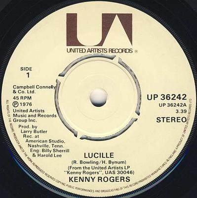 7-дюймовая пластинка КЕННИ РОДЖЕРС - Люсиль UP36242 United Artists 1976 Великобритания Рок Б/У