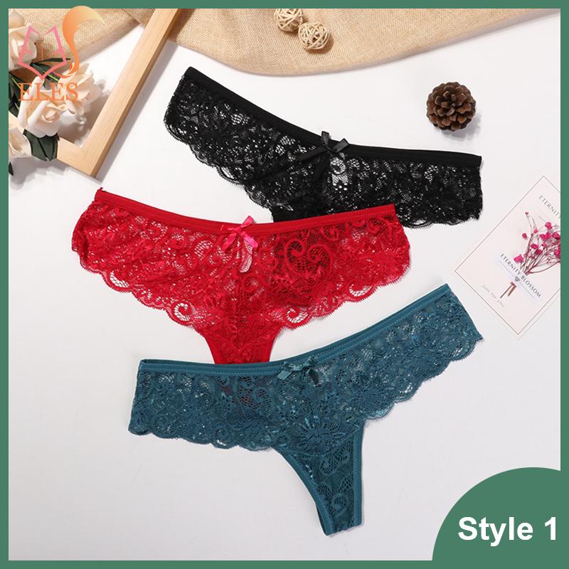 3 Pcs Woman Panties Sexy Lace Thong Underwear Lingerie Female T-back Temptation Low Waist G-string Pack