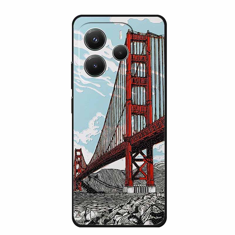 3D Emboss Case For Xiaomi Redmi Note 14 Phone Case Flowers Black Silicone Soft Back Cover Coque For Redmi Note 14 5G Global Case