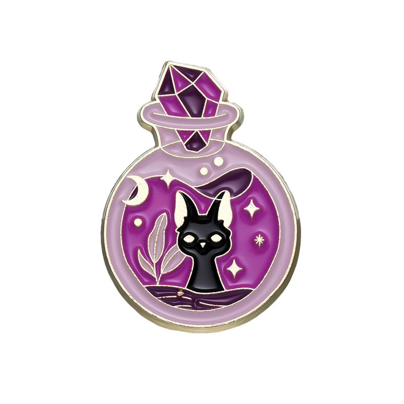Witch Cats Enamel Pins Custom Black Kitten Spell Book Magic Potion Brooches Lapel Badges Gothic Animal Jewelry Gift for Friends