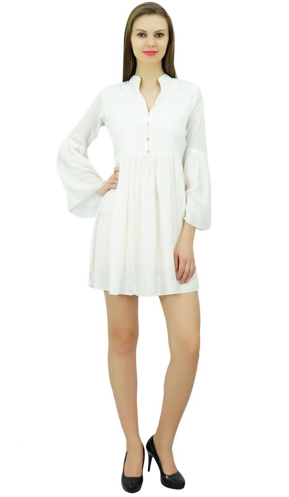 Bimba Женское дизайнерское короткое платье в стиле бохо со сборками на талии и оборками на рукавах