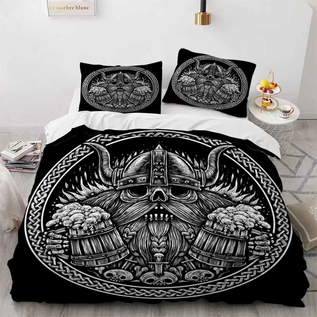 Viking Duvet Cover Set Nordic Viking Runes Print Bedding Set for Boys Teen Men King Size 2/3pcs Soft Polyester Comforter Cover