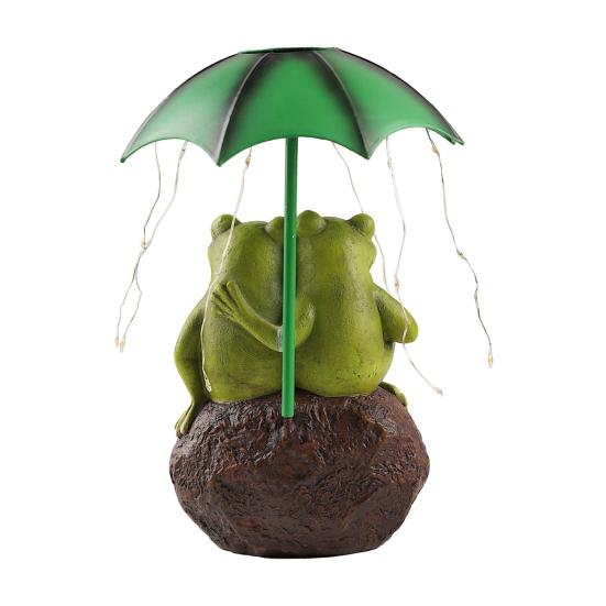 Лягушка-пара, солнечный свет, прочная конструкция из смолы, водонепроницаемая, устойчивая к ультрафиолетовому излучению, скульптура лягушки, держащей зонтик, со светодиодной подсветкой