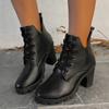 Sexy Lace Up Heel Ankle Boots Women Autumn Fashion Black Round Toe Chelsea Boots Chunky Platform Women's Boots
