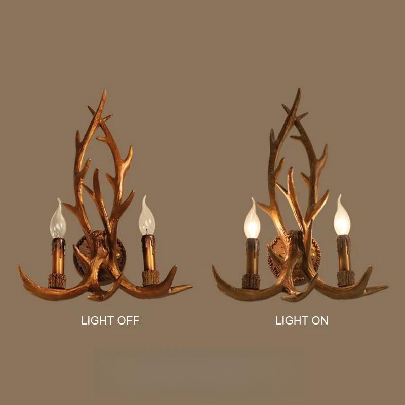 Wooden Feeling Resin Decorative LED Wall Light Lamp Sconce Deer Horn Antler Retro White Deer Wall Lamp Light LED Tree Branch