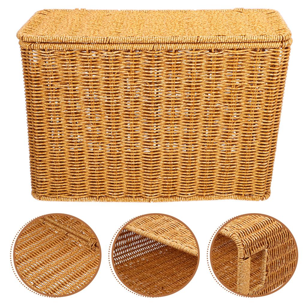 Narrow Tall Lid Storage Box Baskets Woven Magazine Plastic Home Kitchen Toy Vegetable Picnic Containers With Handles
