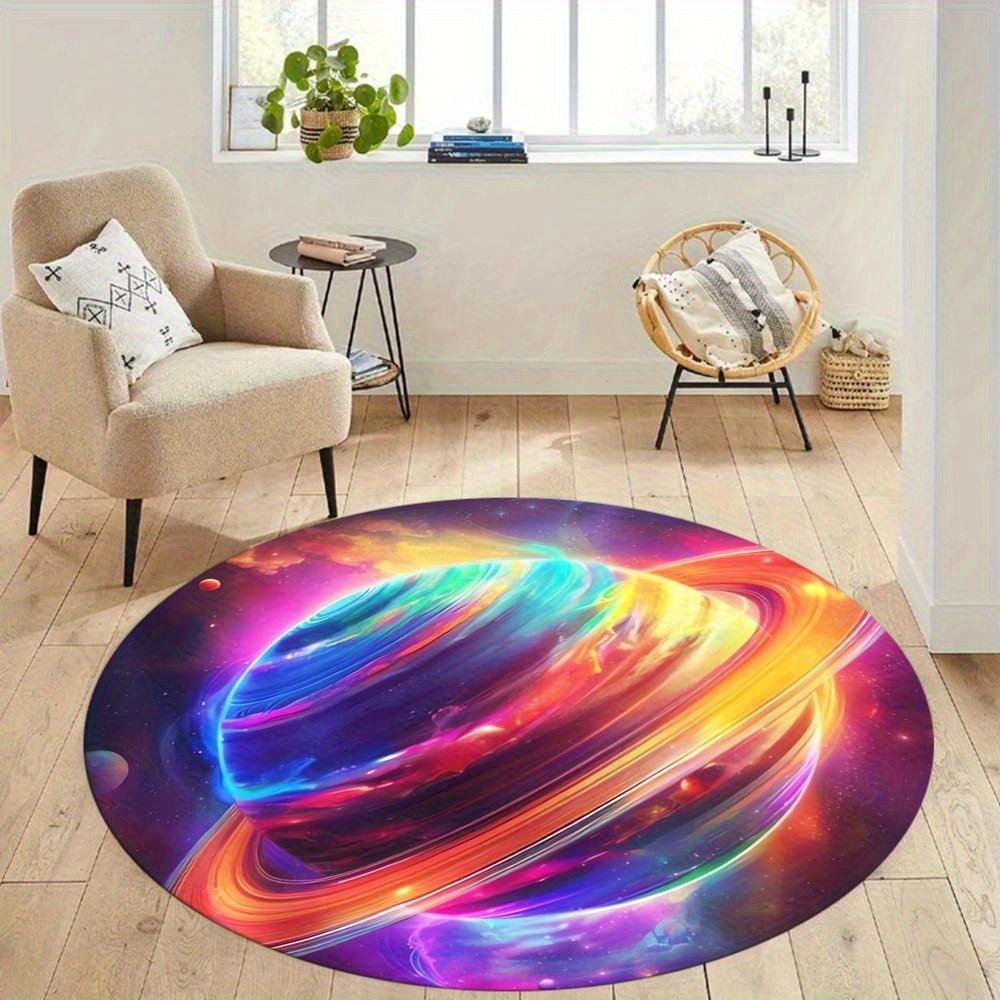 Ковер из хрустального бархата[2D плоский, не 3D]Поставляется с 2 противоскользящими коврикамиТема Космической Галактики Круглый Коврик - Полиэстер, Нескользящий,