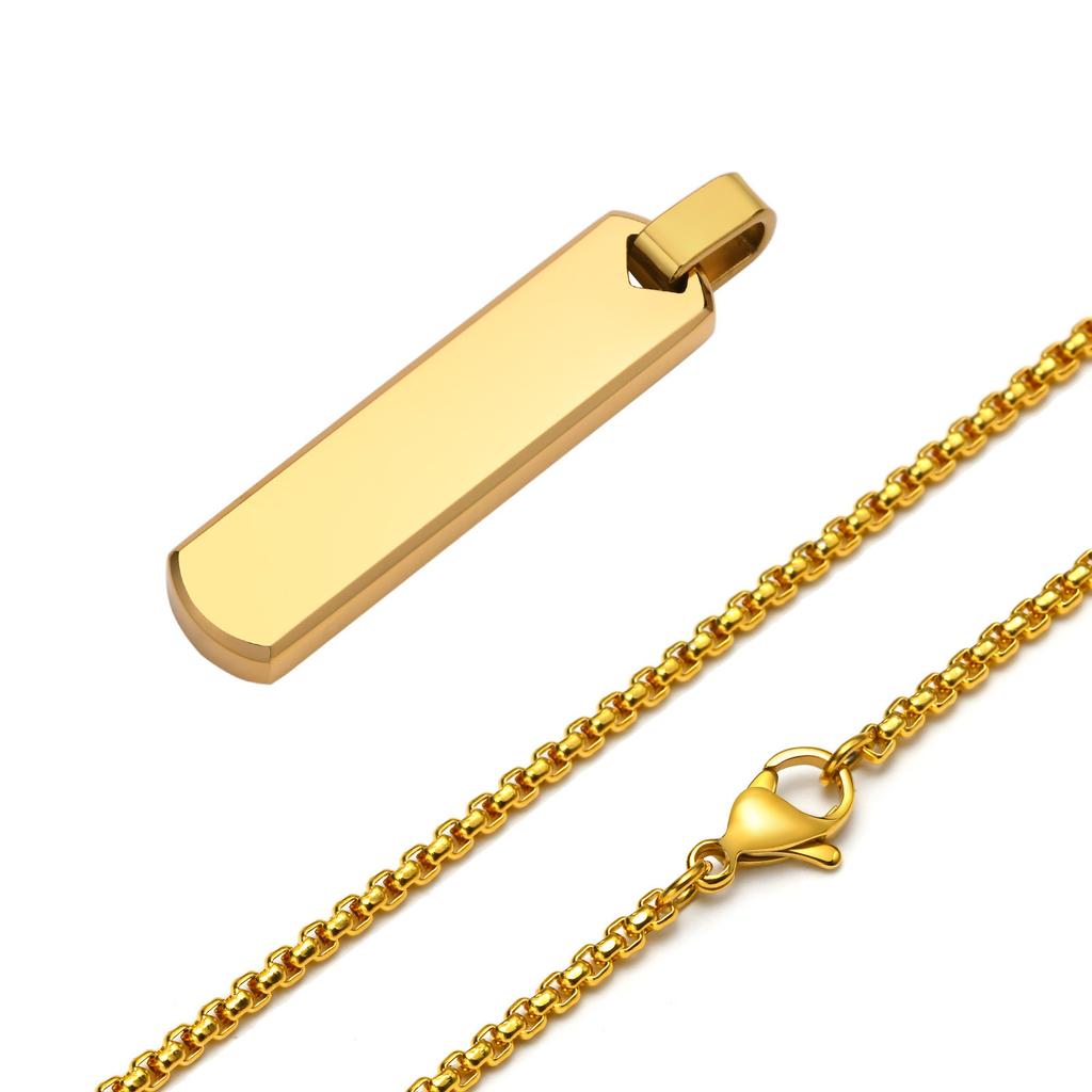 Waterproof 3D Vertical Bar Necklaces for Men,Minimalist Stainless Steel Geometric Pendant with Box Chain,Male Collar Jewelry
